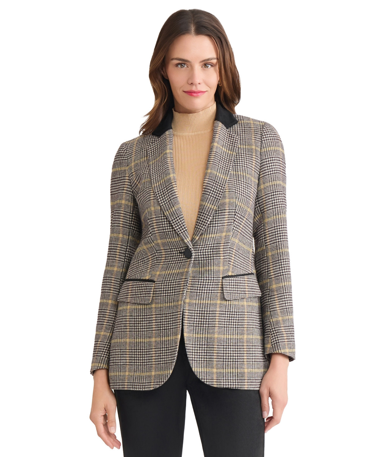 Jones New York Women's One-Button Notch Collar Jacket - Caramel Multi | Macy's