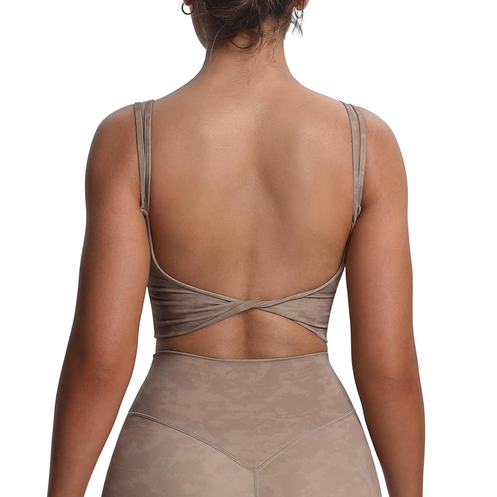 Aoxjox Women's Workout Sports Bras Fitness Yoga Crop Tank Twist Back Cami | Amazon (US)