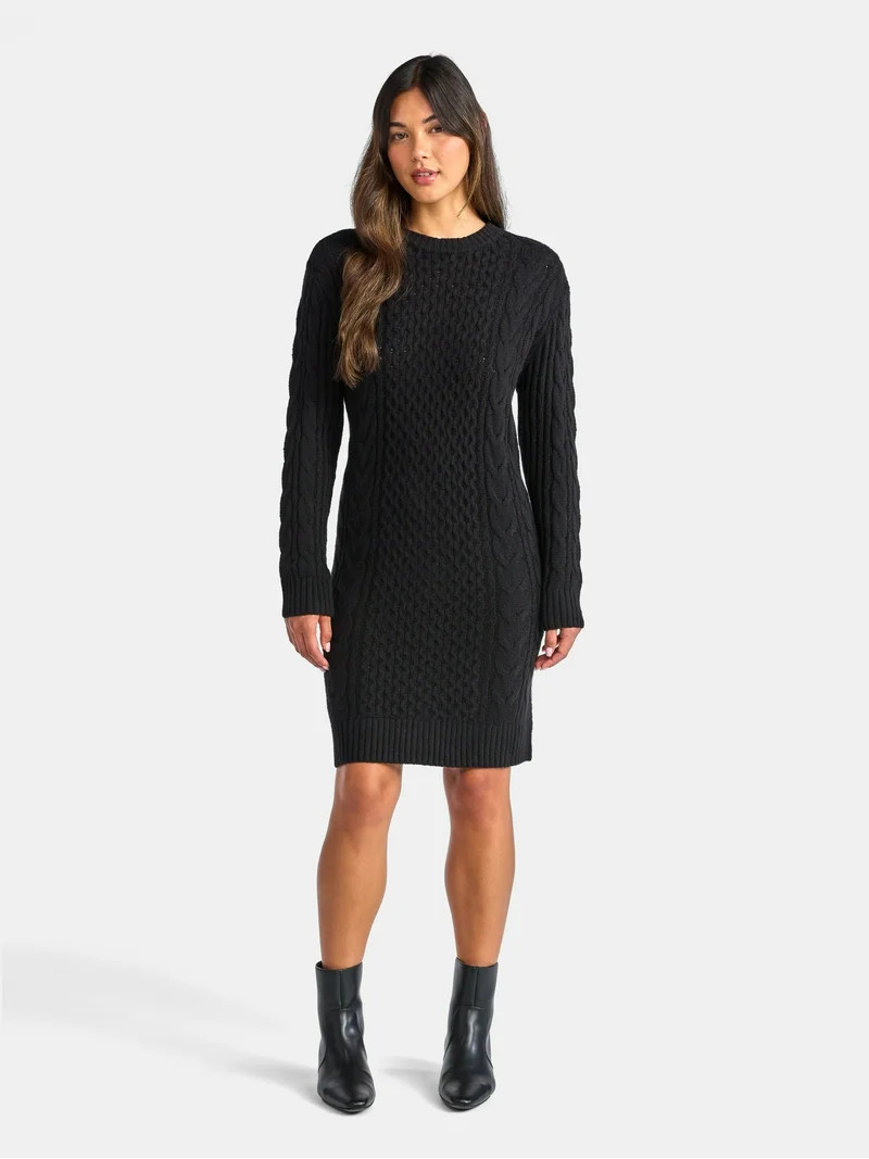 Time and Tru Women's Cable Knit Sweater Dress, Sizes XS-XXL | Walmart (US)