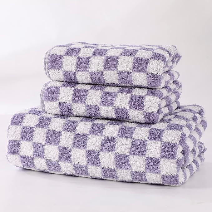 IDORESPELL Luxury Purple White Checkered Bath Towel Sets Large Ultra Soft 100% Cotton Classic Che... | Amazon (US)