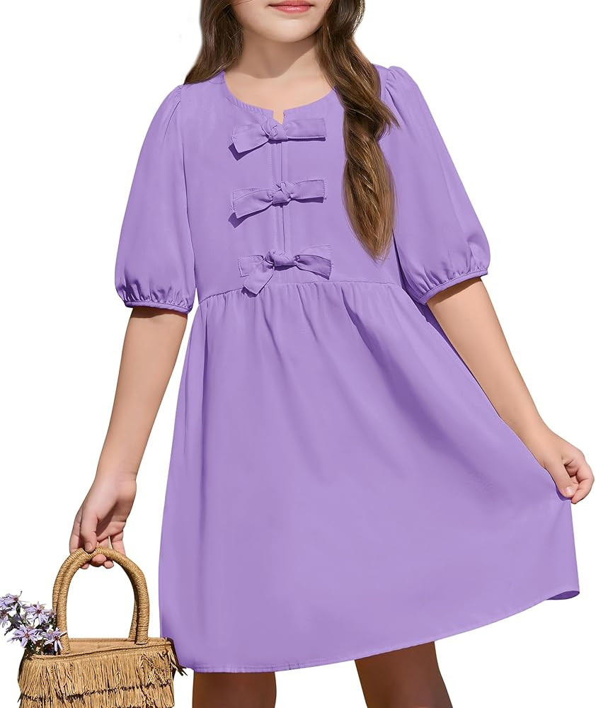 Yousify Girls Summer Dresses Cute Toddler Puff Short Sleeve Dresses A-Lined Flowy Trendy Bow tie ... | Amazon (US)