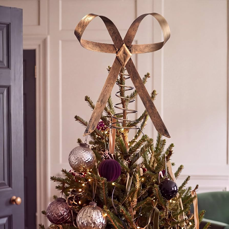 Retisee 9.84 Inch Brass Bow Christmas Tree Topper, Metal Christmas Decor | Amazon (US)