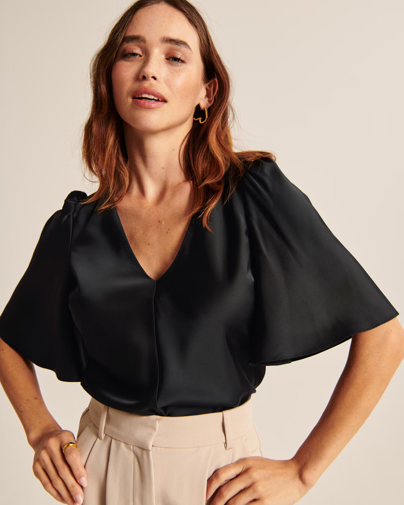 Short-Sleeve Satin Top | Abercrombie & Fitch (US)