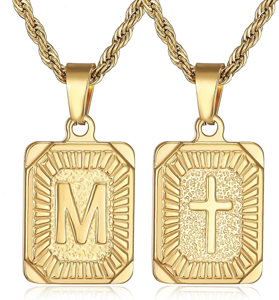 SKQIR initial Letter Necklaces for Men,Stainless Steel Plated A Z Square Pandent Letter Necklace ... | Amazon (US)