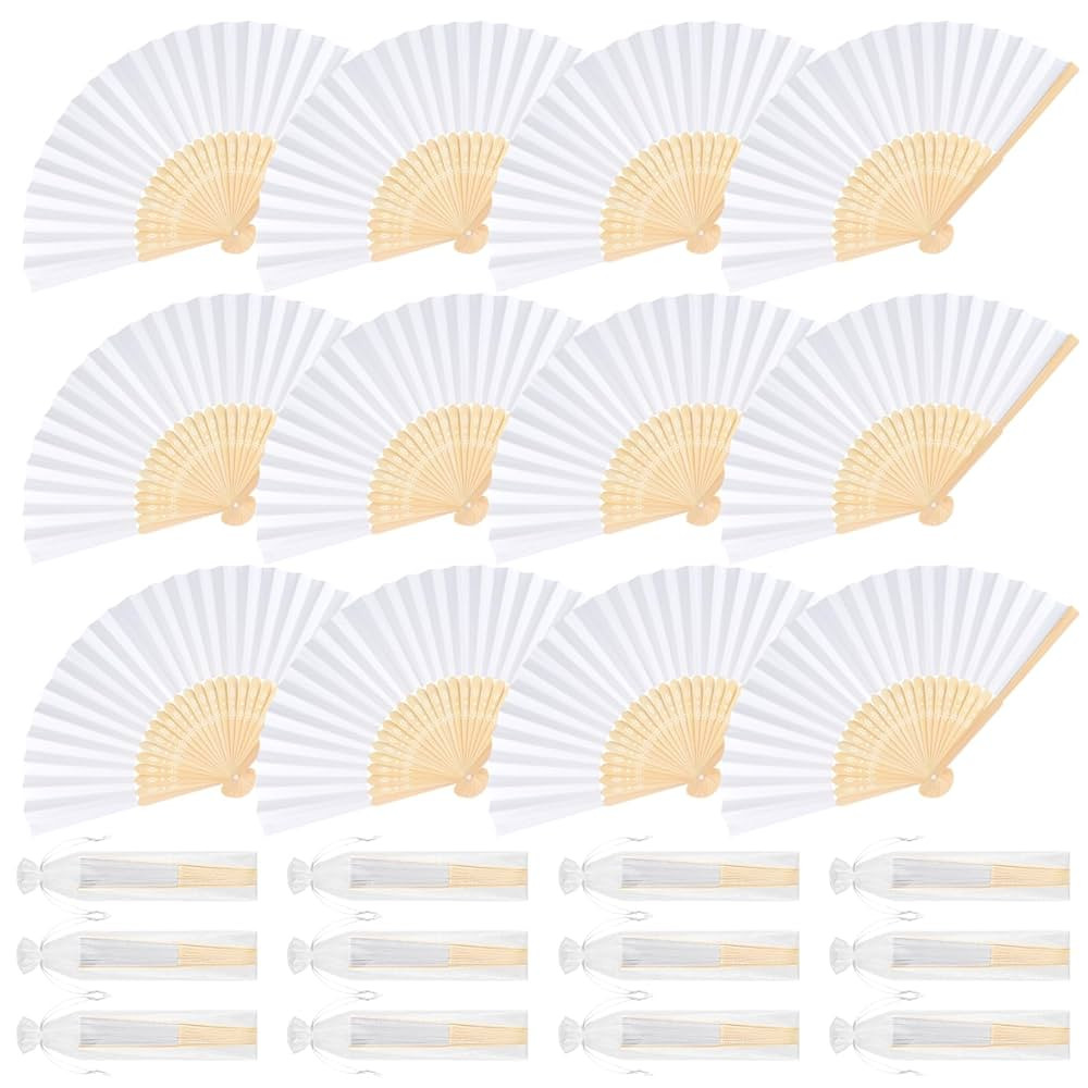 12 Pieces White Hand Held Bamboo Folding Fans Paper Fans Handheld for Women Foldable Girls Weddin... | Amazon (US)