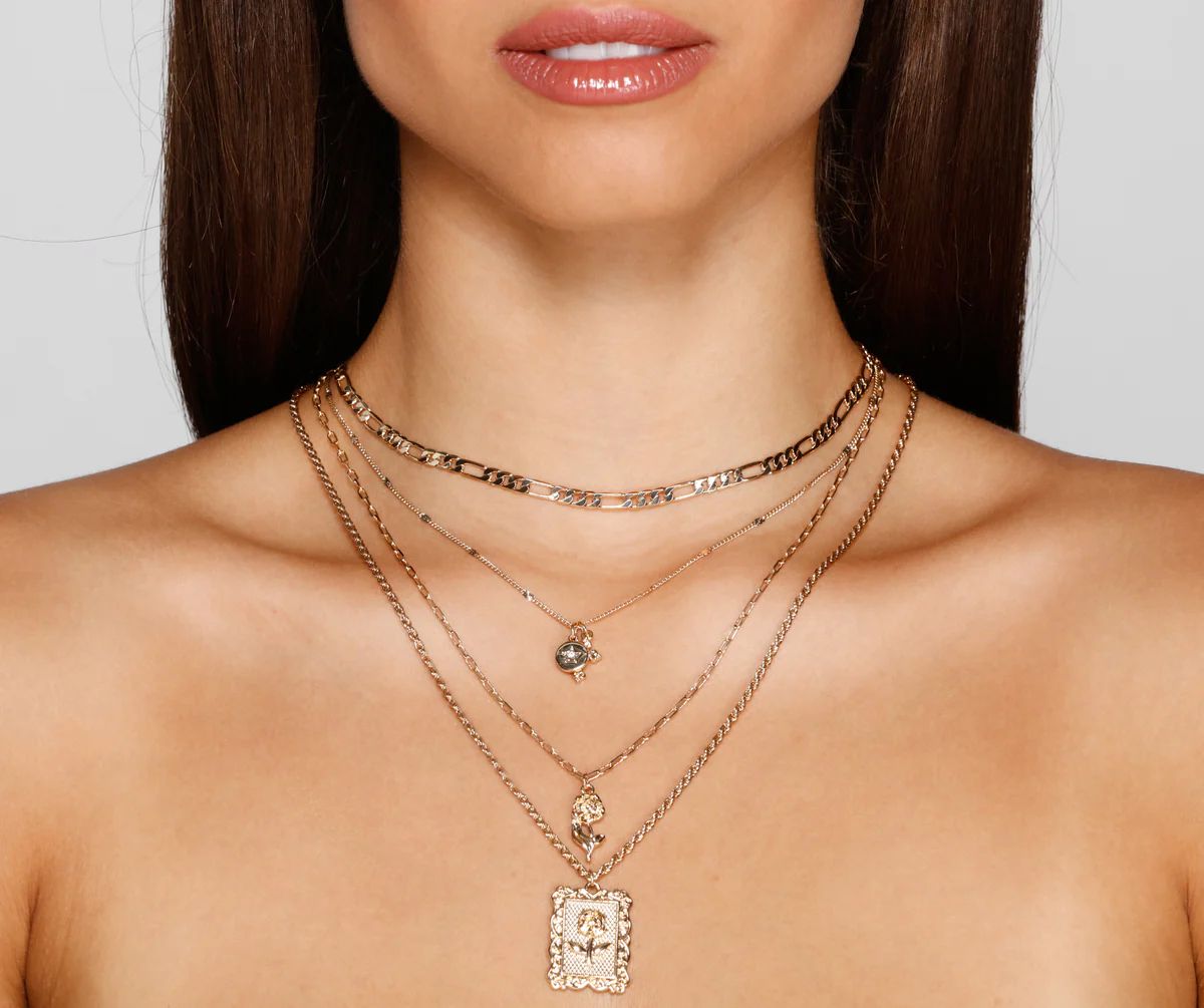 Sweet Rose Four Row Charm Necklace | Windsor Stores