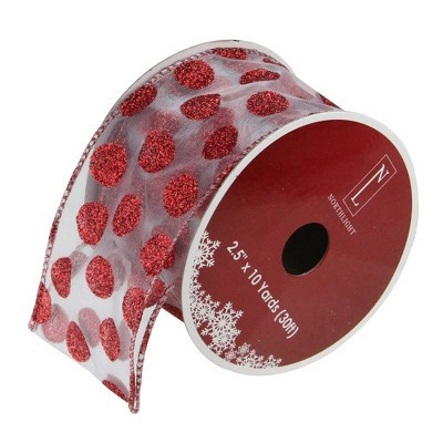 Northlight Pack of 12 Silver and Red Glittering Polka Dots Christmas Wired Craft Ribbons - 2.5" x 120 Yards | Target