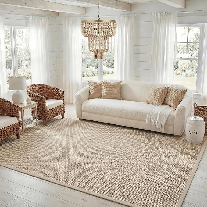 SAFAVIEH Area Rug 8x10 - Natural Fiber Collection - Large - Marble & Beige, Sisal, Woven Design w... | Amazon (US)
