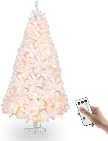 Bonnlo 6ft Pre-lit White Artificial Christmas Pine Tree with 250 Warm White Lights， Xmas Tree H... | Amazon (US)