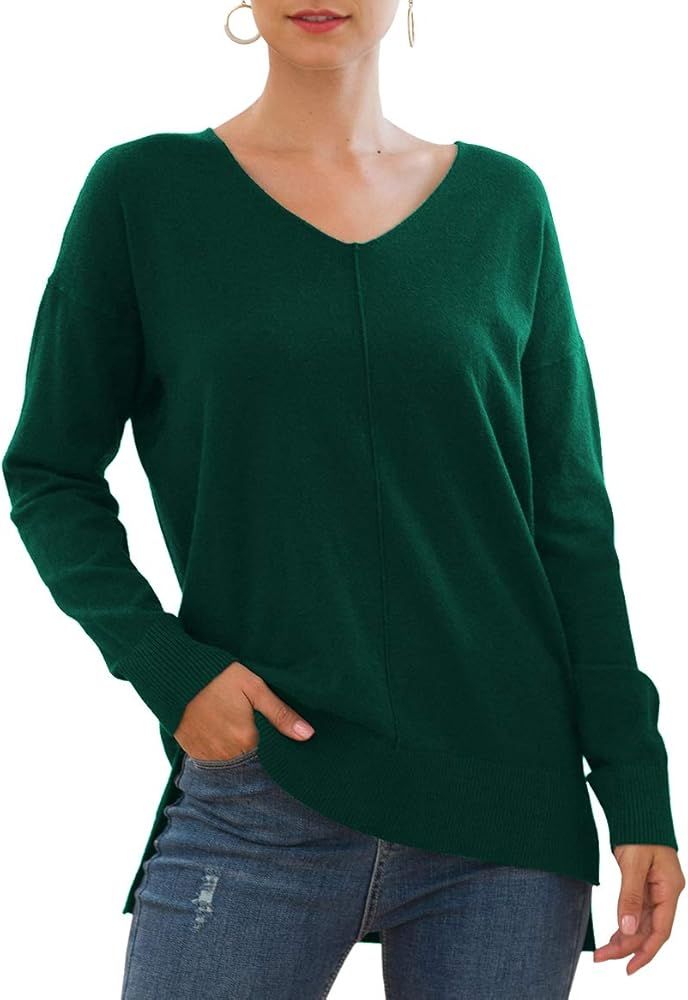 Jouica Women's Casual Lightweight V Neck Batwing Sleeve Knit Top Loose Pullover Sweater | Amazon (US)