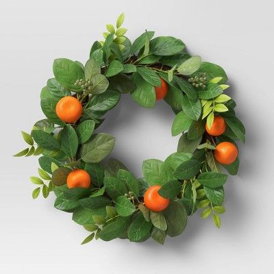 21" Artificial Citrus Floral Wreath with Leaves - Threshold™ | Target