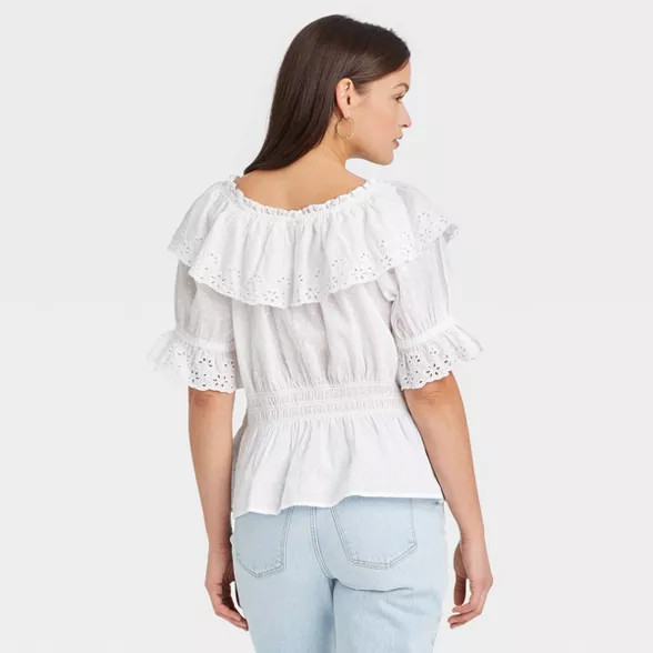 Women's Ruffle Short Sleeve Eyelet Peplum Blouse - Universal Thread™ | Target