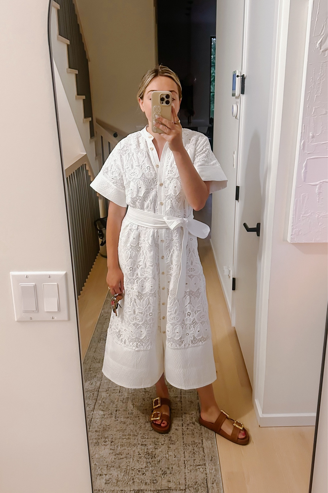 Summer uniform 〰️

Obsessed with this white lace dress (TTS/M) - such a flattering silhouette.

These gold bamboo buckle sandals are my favorites, too! So comfy and no break-in time. Also TTS.

#LTKWorkwear #LTKShoeCrush #LTKSeasonal