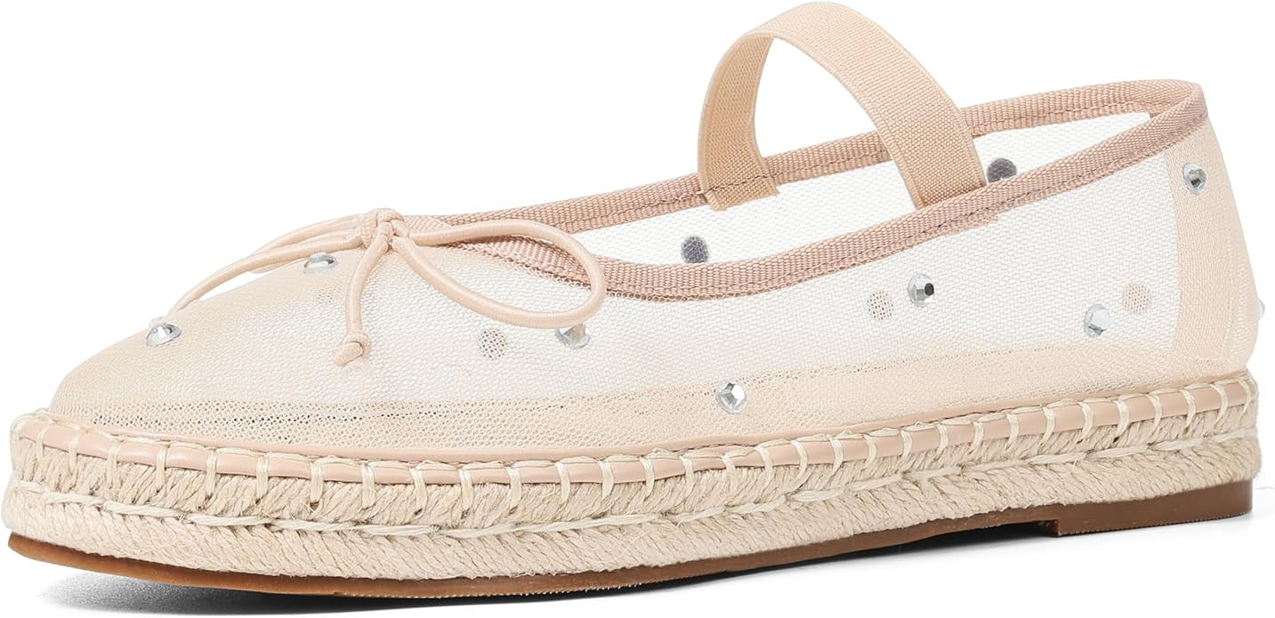 AMINUGAL Mesh Ballet Flats Shoes for Women Round Toe Platform Mary Jane Flats Elastic Espadrilles... | Amazon (US)