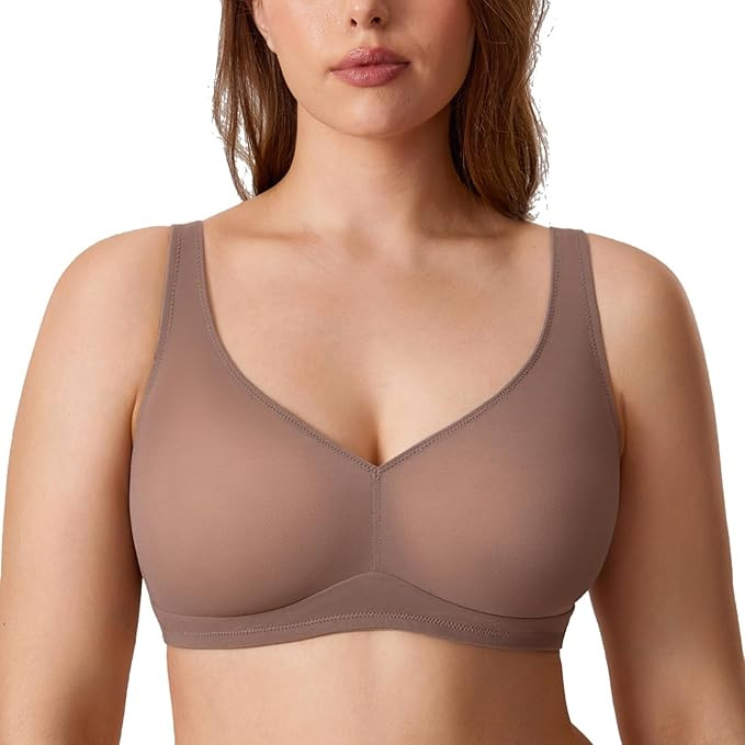 DELIMIRA Women's Cosnufy Sheer Mesh Bra No Underwire Full Coverage Plus Size Unlined Bras | Amazon (US)