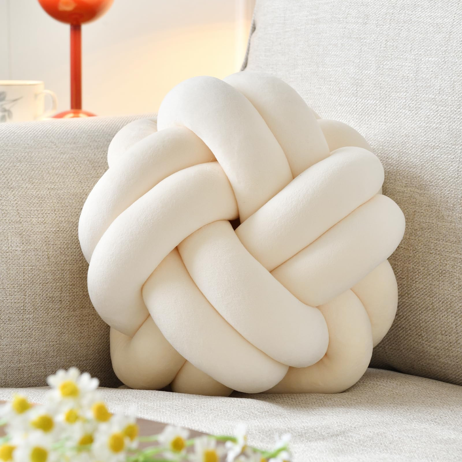 Knot Ball Pillow, Round Decorative Throw Pillows Cushion, 11 Inch Beige Soft Plush Knotted Pillow... | Walmart (US)