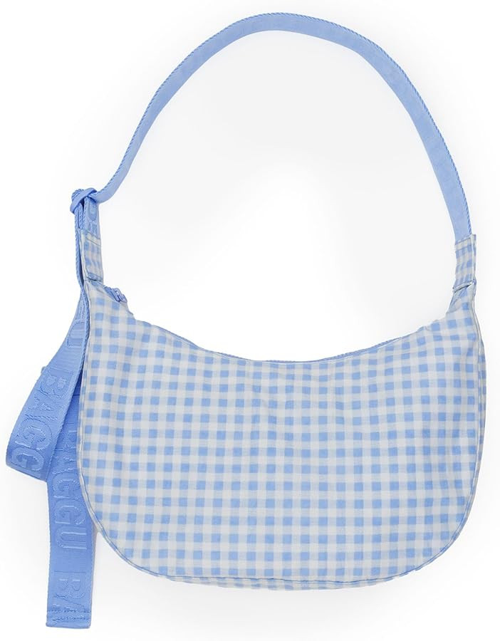 BAGGU Medium Nylon Crescent Bag - Light Blue Gingham | Amazon (US)