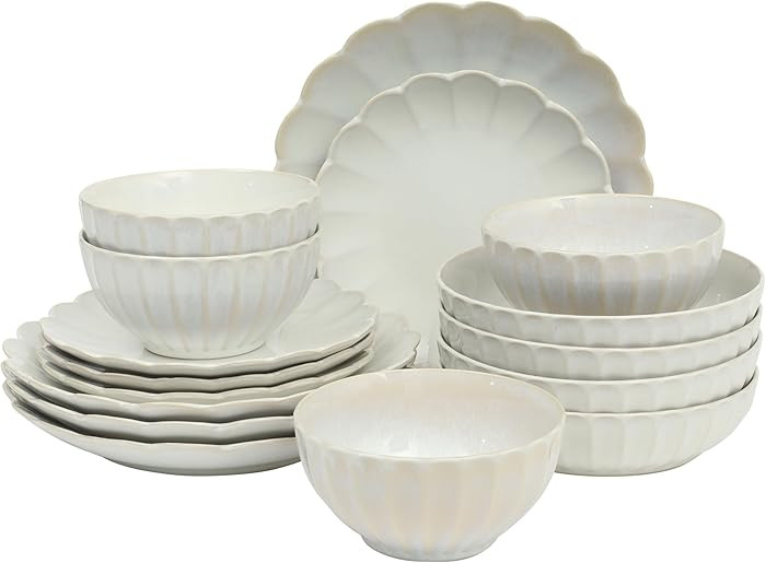 Gibson Elite Malibu Shore 16 Piece Scallop Stoneware Reactive Glaze (Service for 4) Ceramic Plate... | Amazon (US)