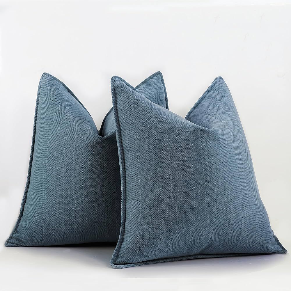 ZWJD Dust Blue Pillow Covers 20x20 Set of 2 Chenille Pillow Covers with Elegant Design Soft and L... | Amazon (US)