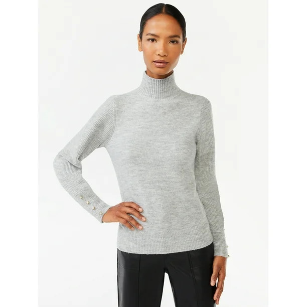 Scoop Women's Button Cuff Turtleneck Sweater - Walmart.com | Walmart (US)