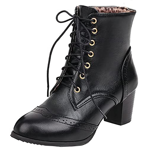 Uniquelly Victorian Boots for Women Lace Up Ankle Boots Wingtip Round Toe Chunky Heel Granny Boots Vintage Booties Shoes (Black,US9.5) | Amazon (US)