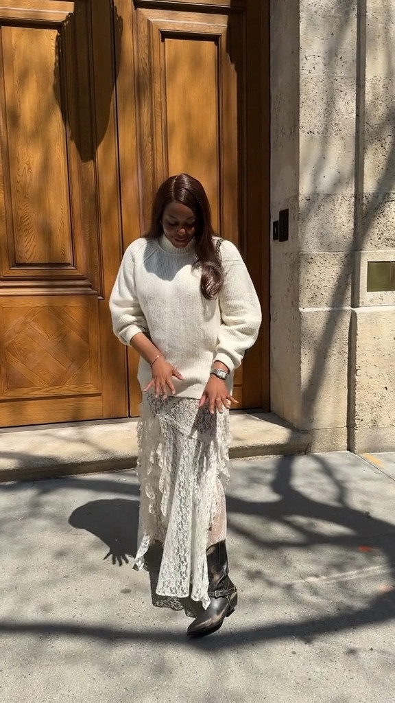 Early spring outfit idea for festival season / Coachella outfit. Wearing an oversized white sweater, white lace maxi skirt, white lace tights and brown leather boots. Love this boho spring outfit! …For more links to spring outfits 2026, easter dress women, easter outfits women, date night outfits, vacation outfits beach, spring dresses, easter basket ideas, work outfits, country concert outfits, follow me on LTK! ✨

#LTKgrwm #LTKspring #LTKootd