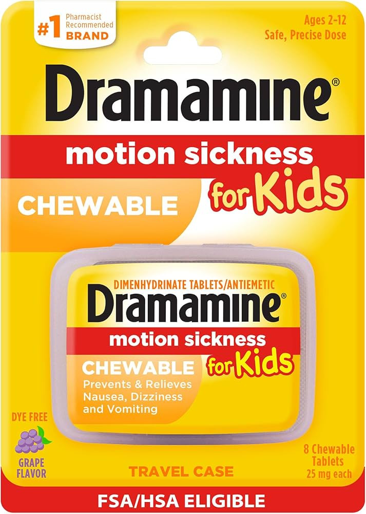 Dramamine Motion Sickness Relief for Kids | Chewable Grape | 8 Count | Amazon (US)