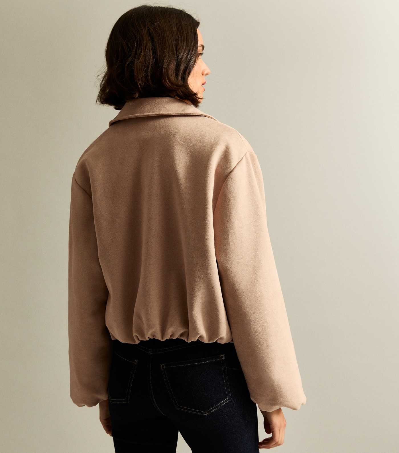 Stone Faux Suede Bubble Hem Bomber Jacket | New Look | New Look (UK)