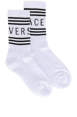 VERSACE Logo Socks in Bianco & Nero | FWRD | FWRD 