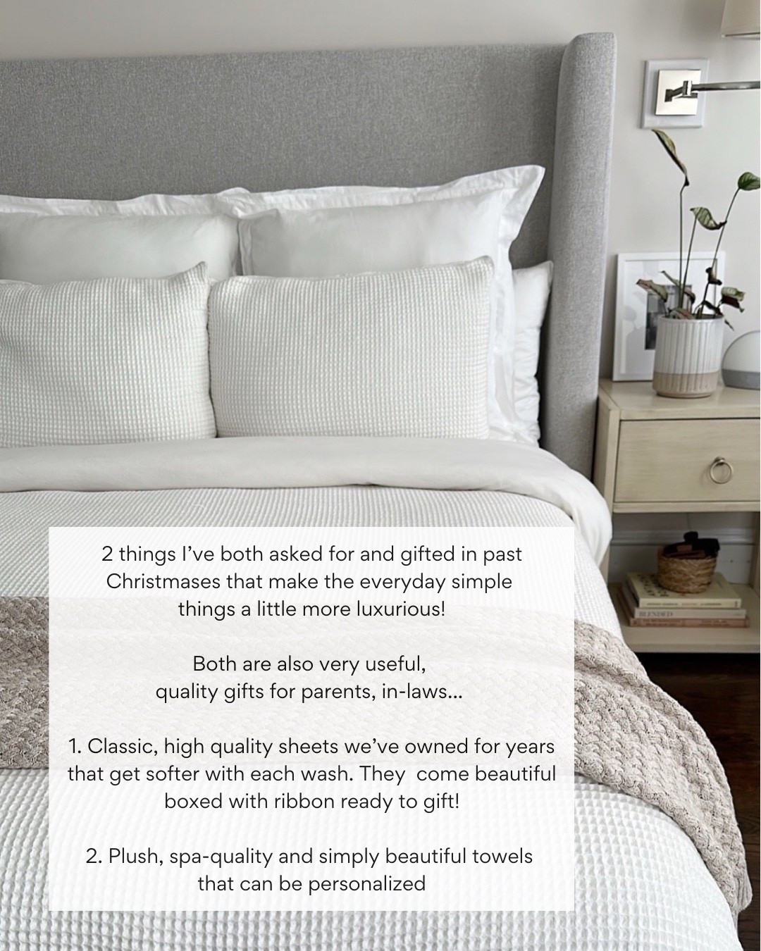 Two useful gifts I have both received and given on sale today

• High end sheet set: Boll & branch bumped up their discount a lil extra for their signature white sheet set! Usually 25% in their max discount. Use code CYBER25

• Not pictured- luxurious bath towels. buy more save more discount today on Weezie towels. 

We have the signature bath towels for the family with light blue edges and monogram to help tell them apart.

• the textured duvet pictured here is old, we’ve since swapped it with the Quince gauze duvet set linked which is soft, airy and a great value 

• bed is West Elm shelter bed with storage never on sale unfortunately 

#LTKHome #LTKCyberWeek #LTKGiftGuide