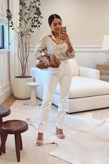 Spring outfit inspo. Casual chic. Neutral striped button up shirt & white jeans.

#LTKSeasonal #LTKfindsunder100 #LTKstyletip