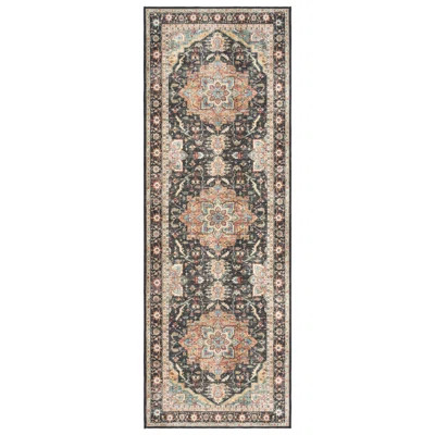 Samira Tiefi Black Beige Multi Traditional Medallion Washable Flat Pile Indoor Area Rug | Wayfair North America