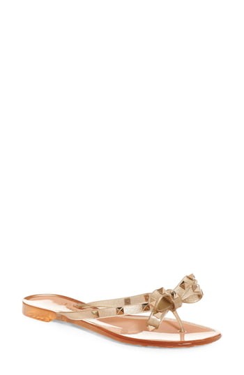 Women's Valentino Garavani 'Rockstud' Flip Flop, Size 6US / 36EU - Metallic | Nordstrom