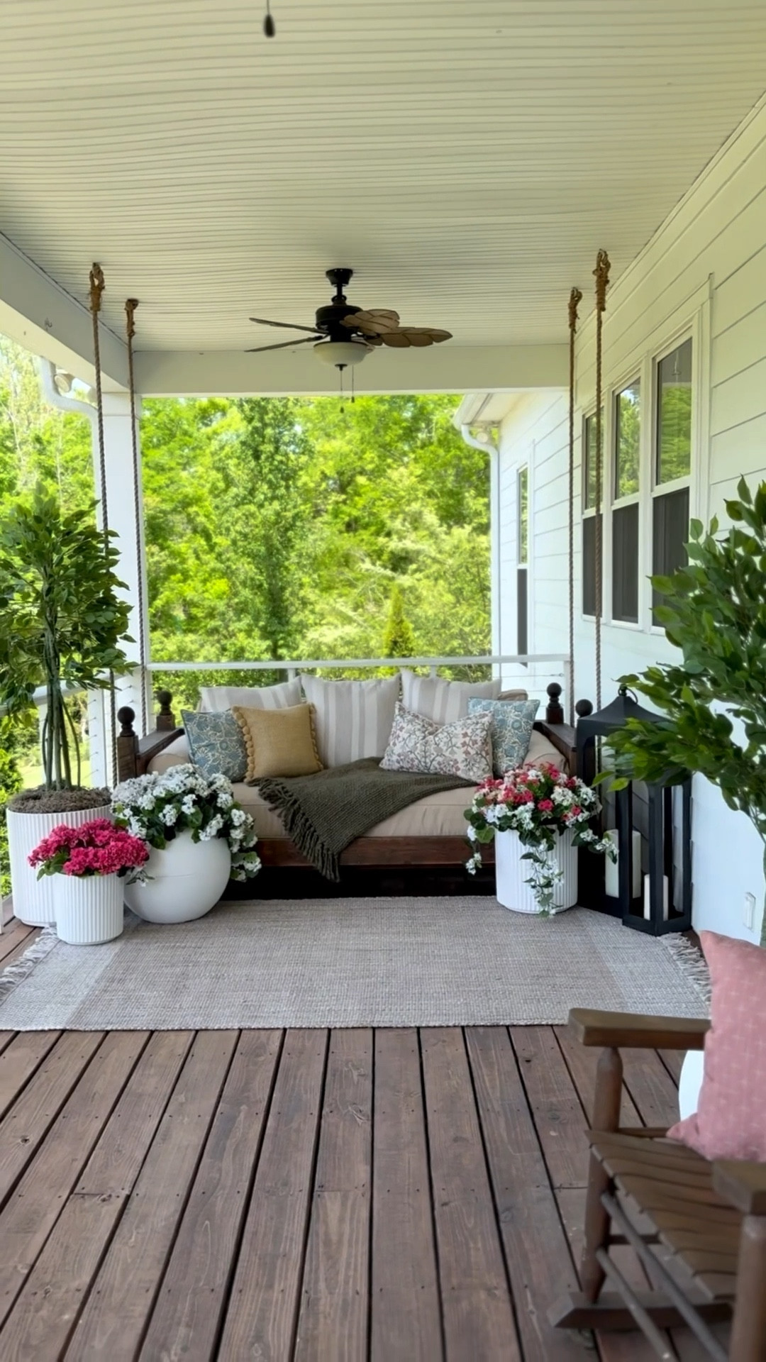 Front porch spring refresh! Our porch swing was feeling a bit neglected so I gave it a spring refresh with Veradek!

I always like to start with a clean slate and anchor the space with an outdoor rug. I love layering planters of varying heights or shapes to create interest. Veradek has become my go to for outdoor planters because of their durability, all-weather performance, and variety of color, size and shape options! For my porch I went with clean white planters and added color with UV resistant trees and flowers. Then I added a blanket and pillows and now my swing is ready to enjoy all season long!

#LTKSeasonal #LTKMothersDay #LTKHome