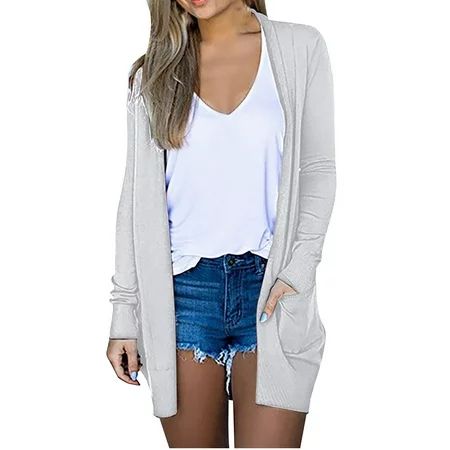 Womens Casual Lightweight Cardigans Open Front Fall Dusters Long Sleeve Soft Coats Solid Color Sweat | Walmart (US)