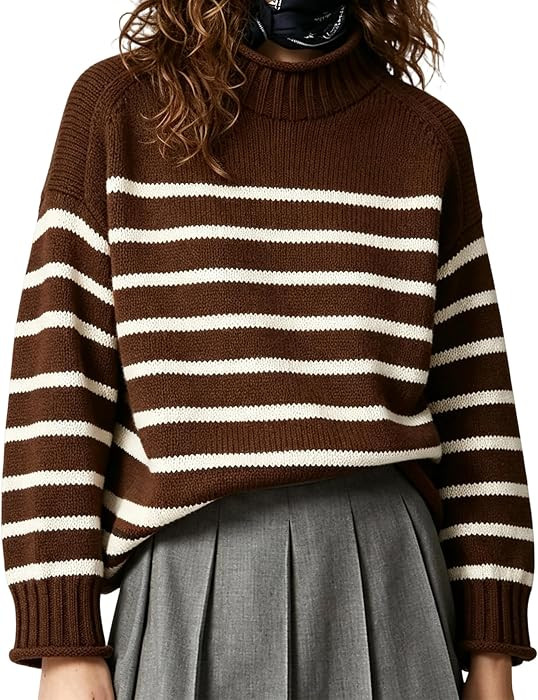 Women's Oversized Roll Neck Sweater Long Sleeve Pullover Fall Casual Tops | Amazon (US)