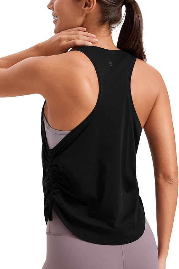 CRZ YOGA Pima Cotton Women Racerback Sleeveless Workout Tops Crew Neck Ruched Side Tanks Athletic... | Amazon (US)