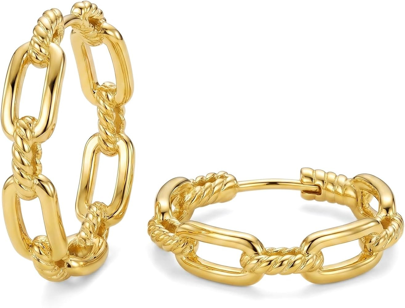 14K Gold Link Hoop Earrings for Women Paperclip Chain Style Hypoallergenic Lightweight Hoops Earr... | Amazon (US)