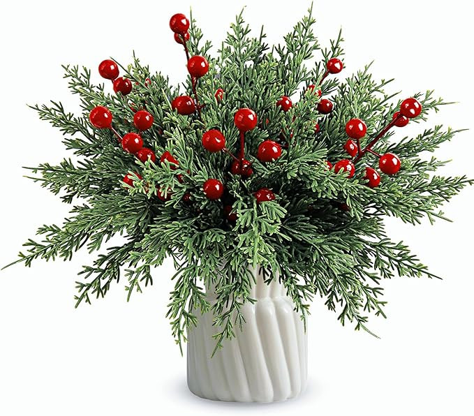 60Pcs Christmas Decorations-11.8'' Artificial Pine Branches with 7.9'' Red Berry Stems, Christmas... | Amazon (US)