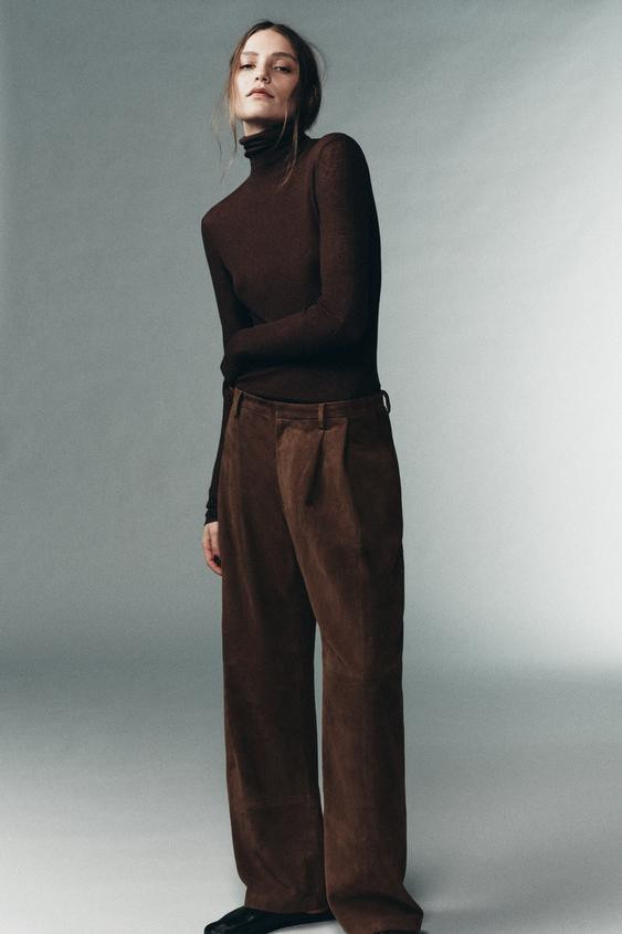 100% SUEDE PLEATED PANTS LIMITED EDITION | Zara US