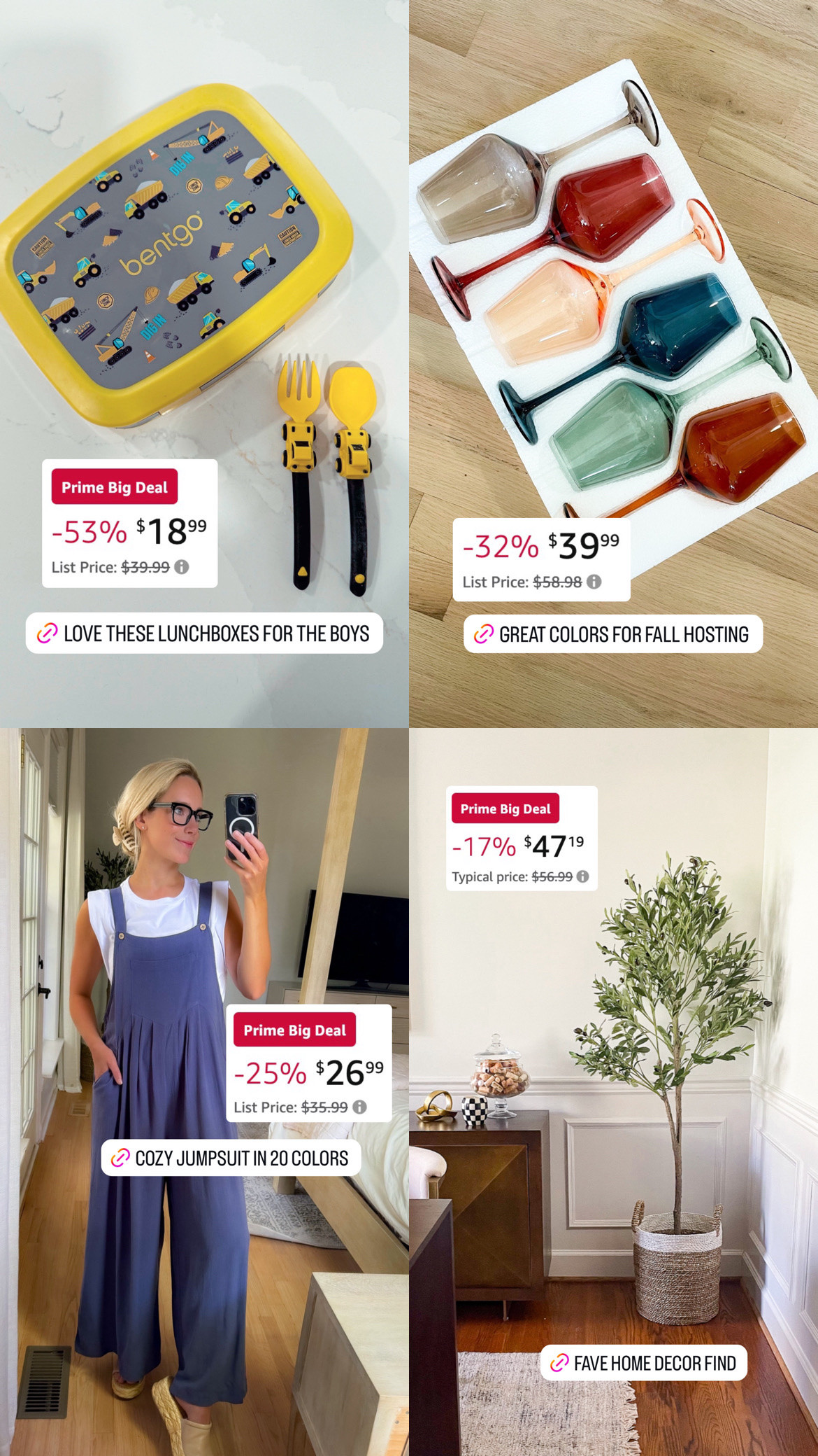 Amazon prime day deals 💖

Bentgo box. Wine glasses. Jumpsuit. Faux olive tree. 



#LTKHome #LTKSaleAlert #LTKxPrimeDay