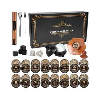 Lynzavix 27-Piece Black Wood Whiskey Smoker Kit Kitchen Barware Set with 16 Wood Chips and Ice Ba... | The Home Depot