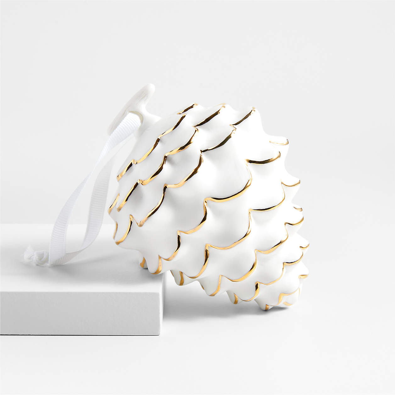 Large Gold Dipped White Hand-Crafted Porcelain Ceramic Pinecone Christmas Tree Ornament + Reviews... | Crate & Barrel