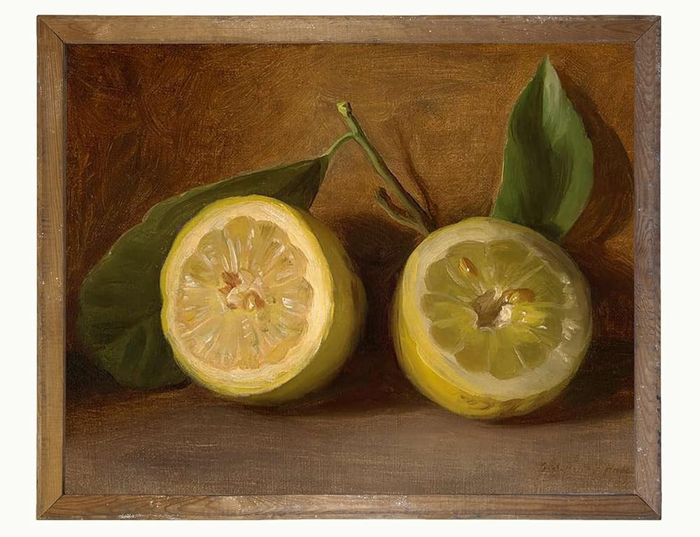 Vintage Lemon Decor - Yellow Lemon Kitchen Decor - Fruit Painting for Farmhouse Dining Pantry - L... | Amazon (US)