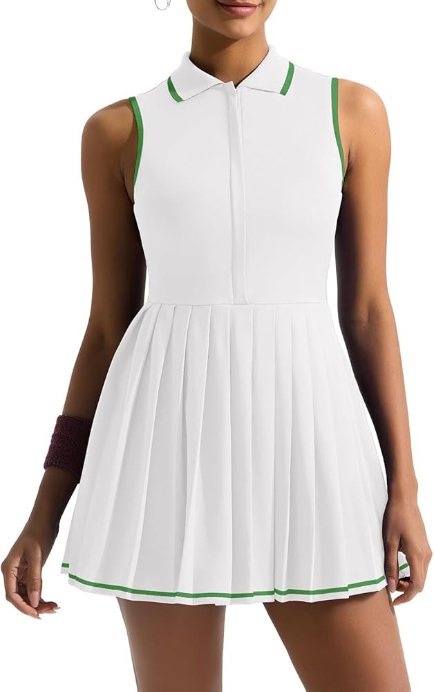 Sexyasasii Tennis Dress with Shorts and Bra Sleeveless Contrast Polo Half Zip Pleated Athletic Wo... | Amazon (US)