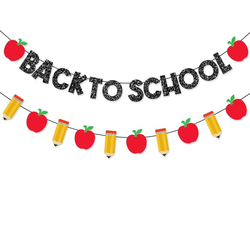 Pre-Strung Welcome Back to School Decorations Banner Black Glitter First Day of School Garland Pe... | Amazon (US)