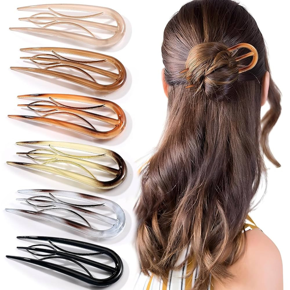 6PCS French Hair Pins for Women, Large Styling Pins for Thin Thick Hair, Unique 3 Internal Teeth ... | Amazon (US)