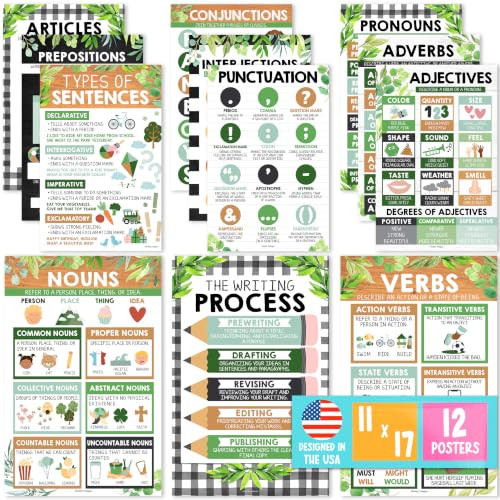Parts of Speech Posters for Classroom Must Haves, 12 Grammar Posters | Amazon (US)