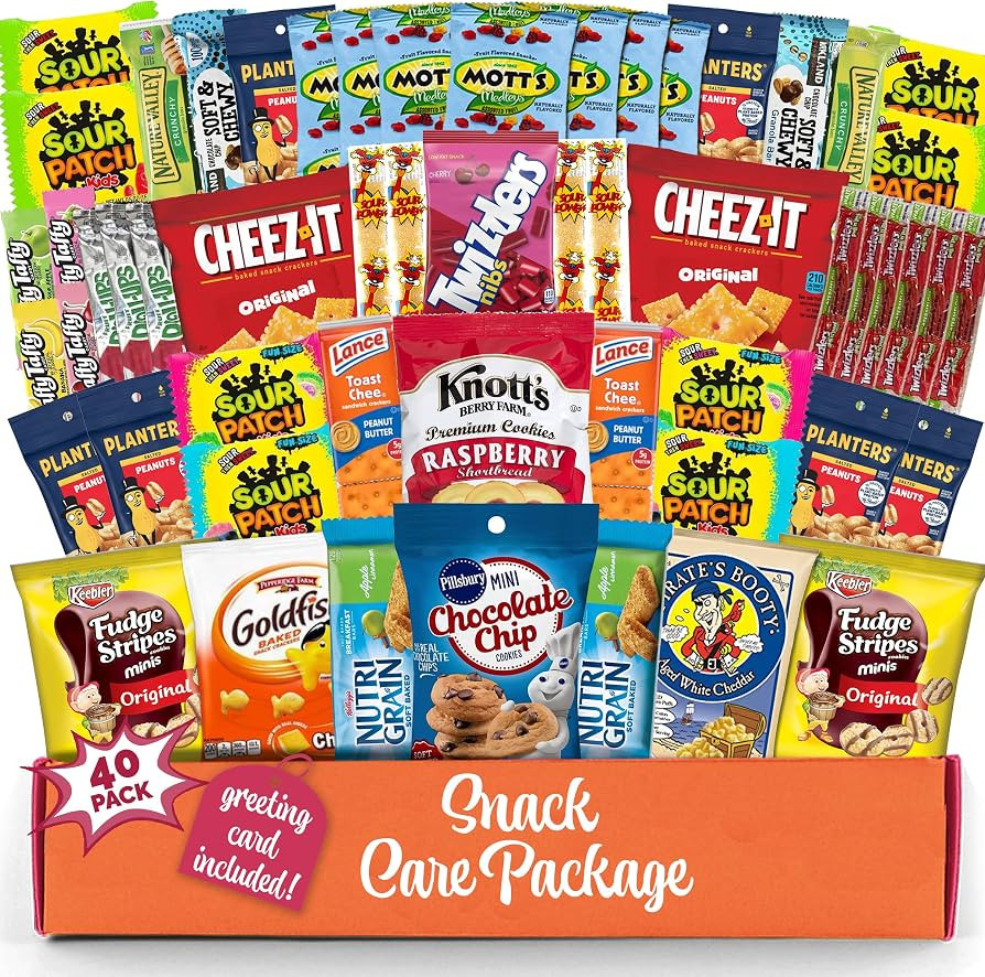 Snack Box(40 Count) Variety Pack Gift care package Candy Gift Basket - College Student Care Packa... | Amazon (US)