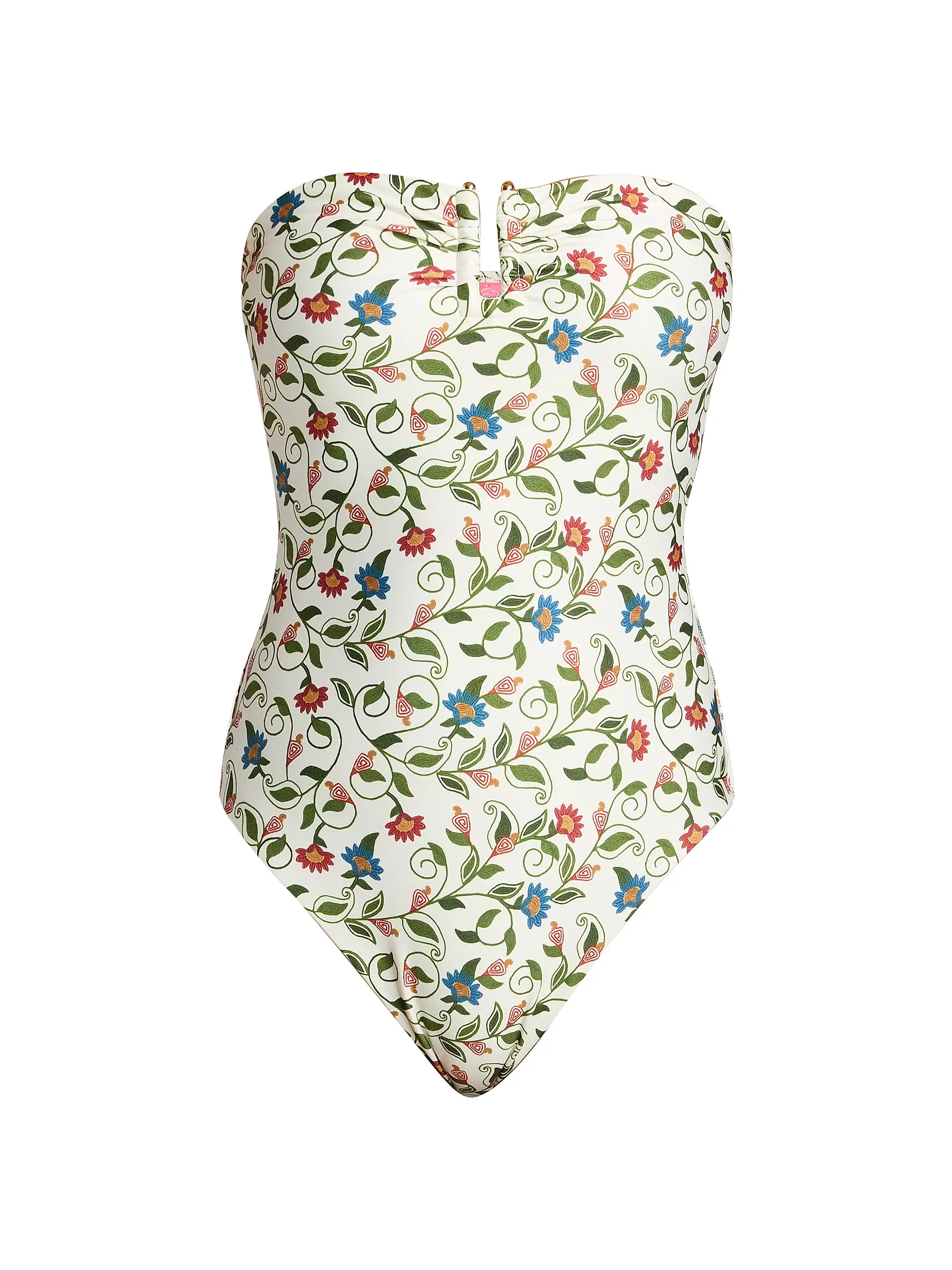 Farm Rio Stitched Garden Bandeau One-Piece Swimsuit | Saks Fifth Avenue | Saks Fifth Avenue